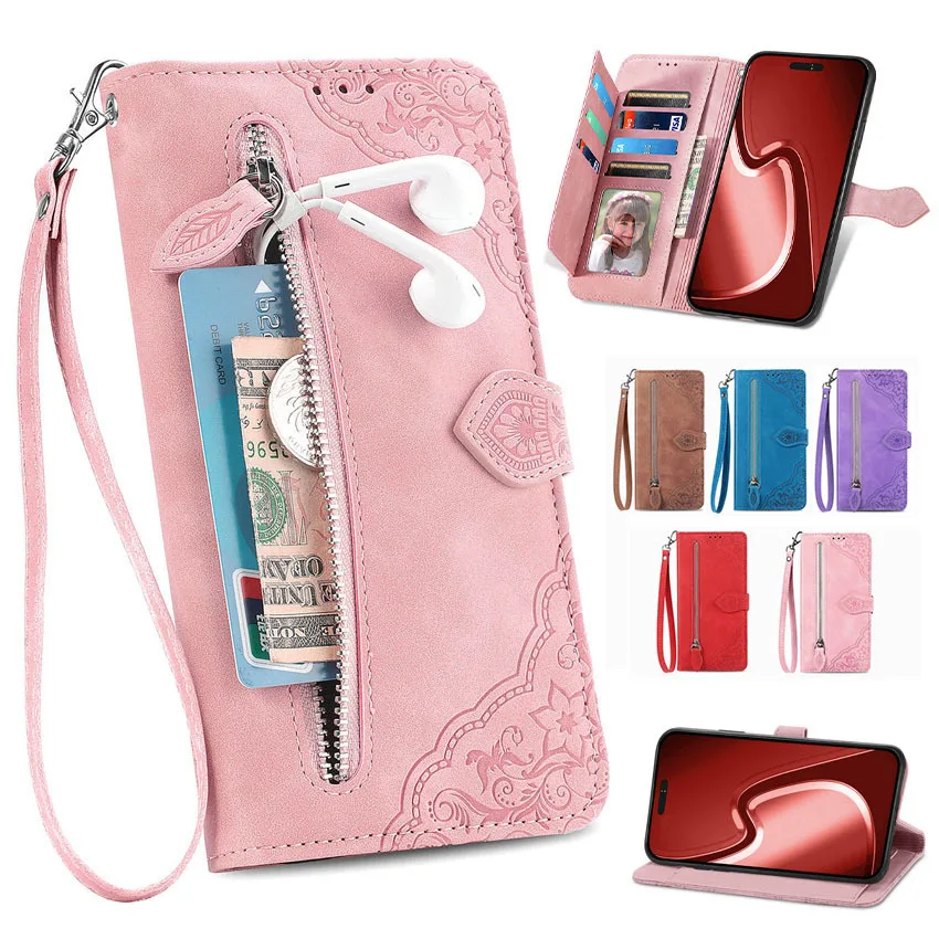 Leather Zipper Wallet Phone Case For Samsung Galaxy A13 A14 A15 A23 A24 A25 A33 A34 A35 A53 A54 A55 5G Flip Card Cash Slot Cover phone case leather phone case leather wallet case leather case