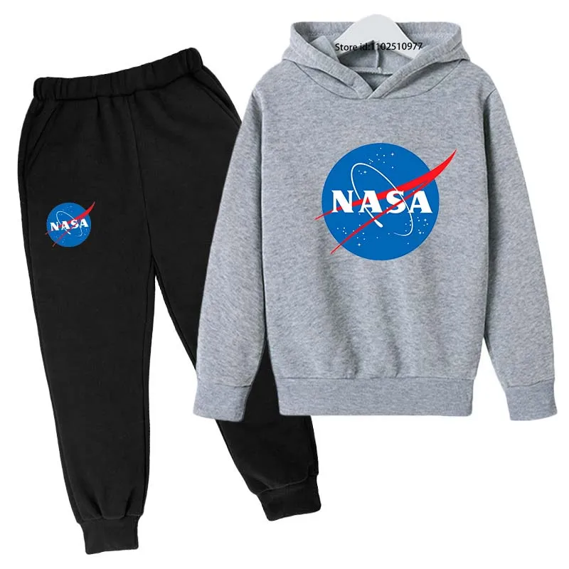 Kids NASA Fashion Casual Spring Autumn 2pcs Hoodie + jogging pants Tracksuits 3-12 Years Boys Girls Trend Outfits Children Clothes