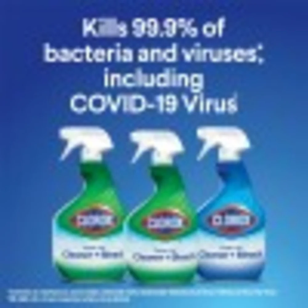 Gros plan sur la buse pulvérisateur du spray Clorox, prêt à désinfecter.
