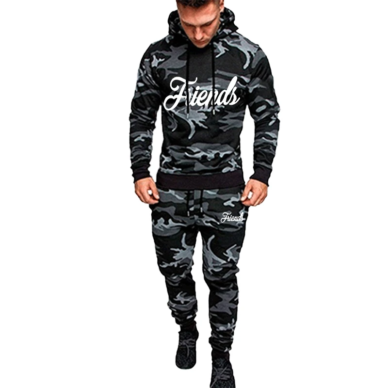 Men's fashion printed camouflage set, popular style jacket style outdoor sports hoodie+pants set/camouflage set