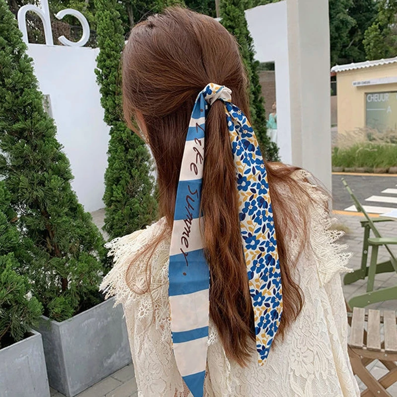 Fashion Women Silk Scarf Ribbons for Hair Elegant Narrow Long Scarf Bag Tie  Accessories Girls Bows Hairbands Hair Accessories