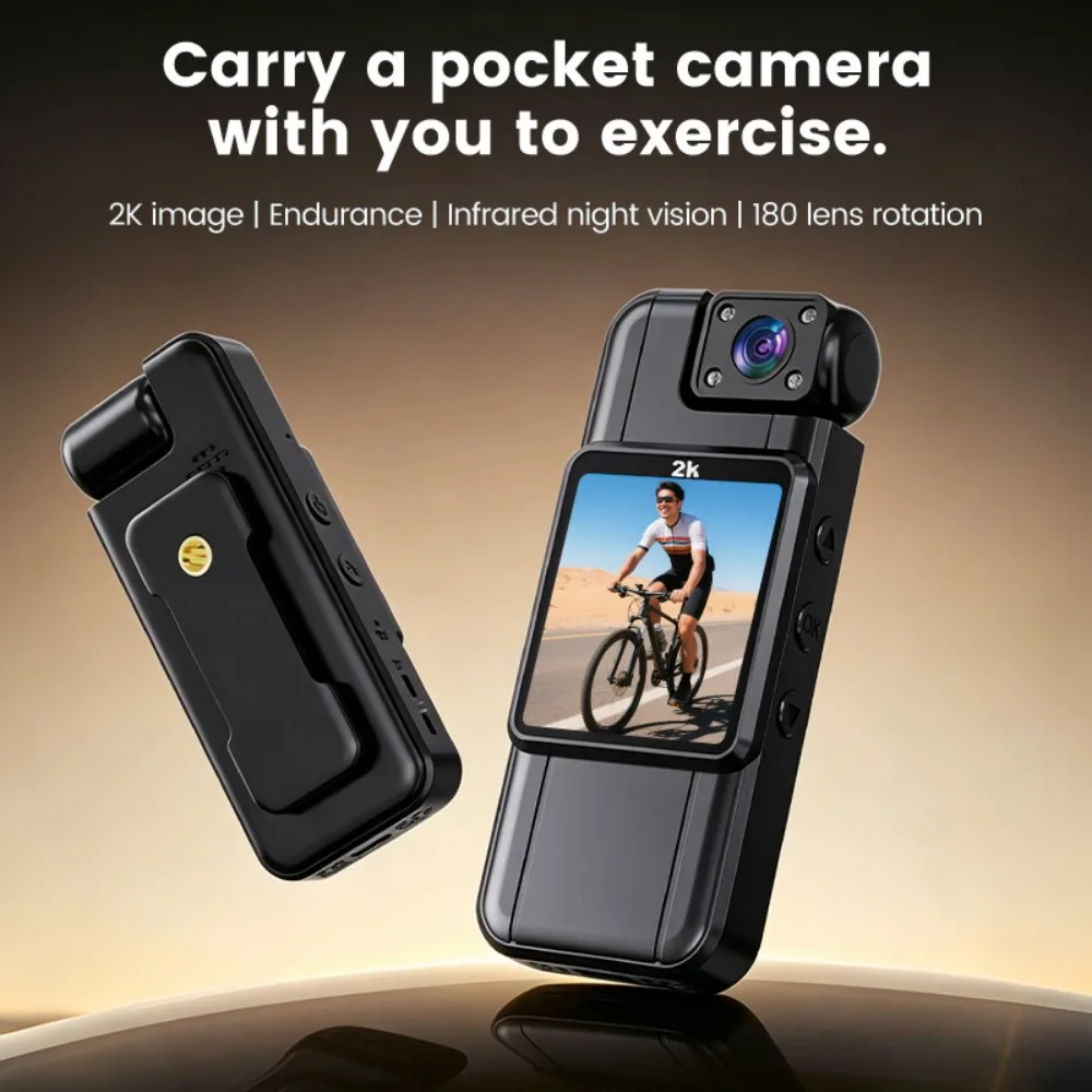 KEBIDUMEI Telecamera Portatile per il Corpo 2K 180° ° Mini Videocamera Sportiva con Lente Rotante per Bici, Moto e Auto, Registratore Video per Ciclismo e Guida - immagine 3