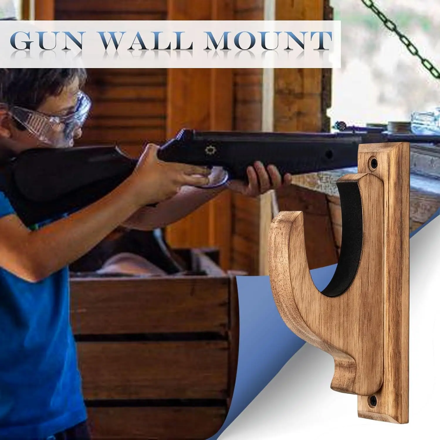 2pcs Wooden Wall-Mounted Gun Rack Universal Gun Mount Display Hooks for Rifles Shotguns Swords Bows Storage Bracket