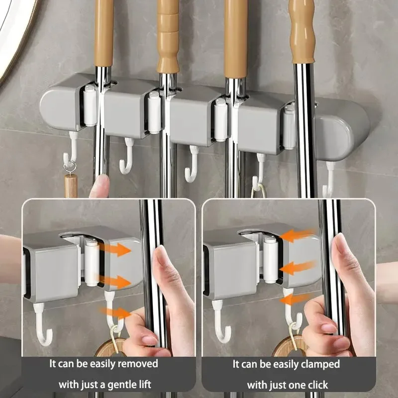Broom Mop Holder Wall Mounted Kitchen Household Mop Holder Strong Snap Fastener Clamp Multipurpose Bathroom Organizer,mop holder