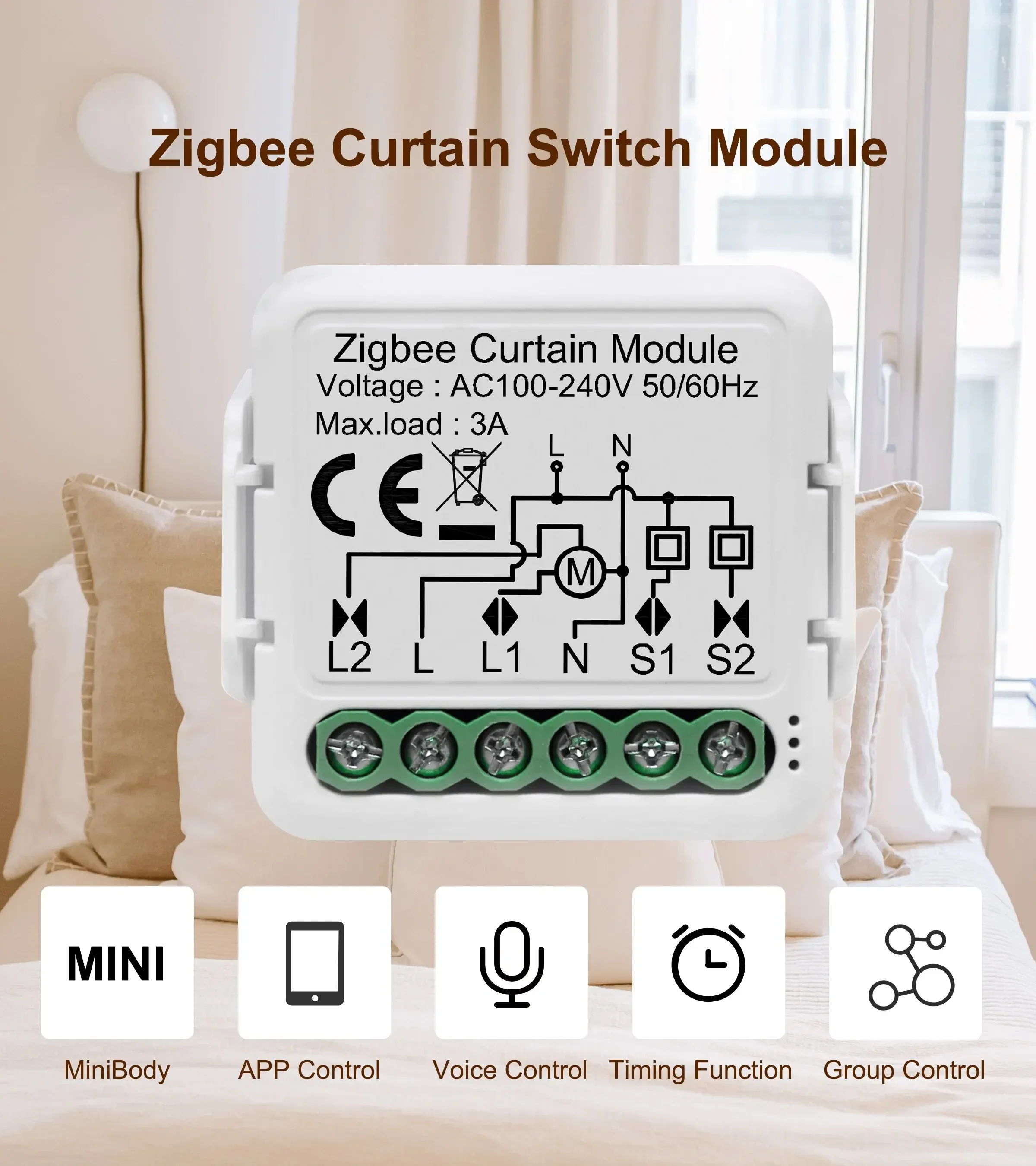Tuya Zigbee Mini L2 Smart Switch Module 2 Way Control Breaker No Neutral Wire fo