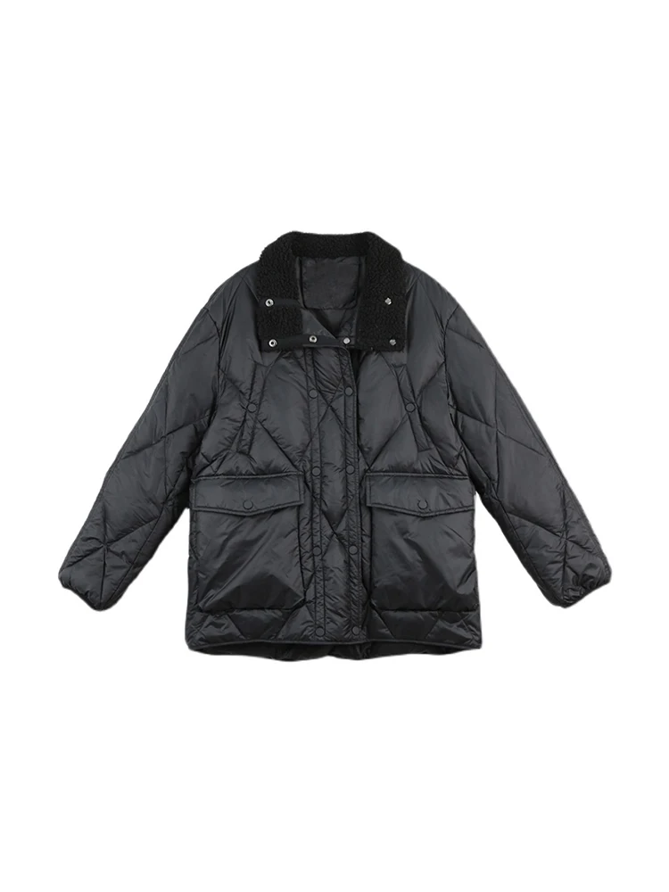

Winter Down Jacket Thicken Warm Coat Stand Up Collar Jackets Solid Color Coat Women Fashion Outerwear Double Breasted Streetwear