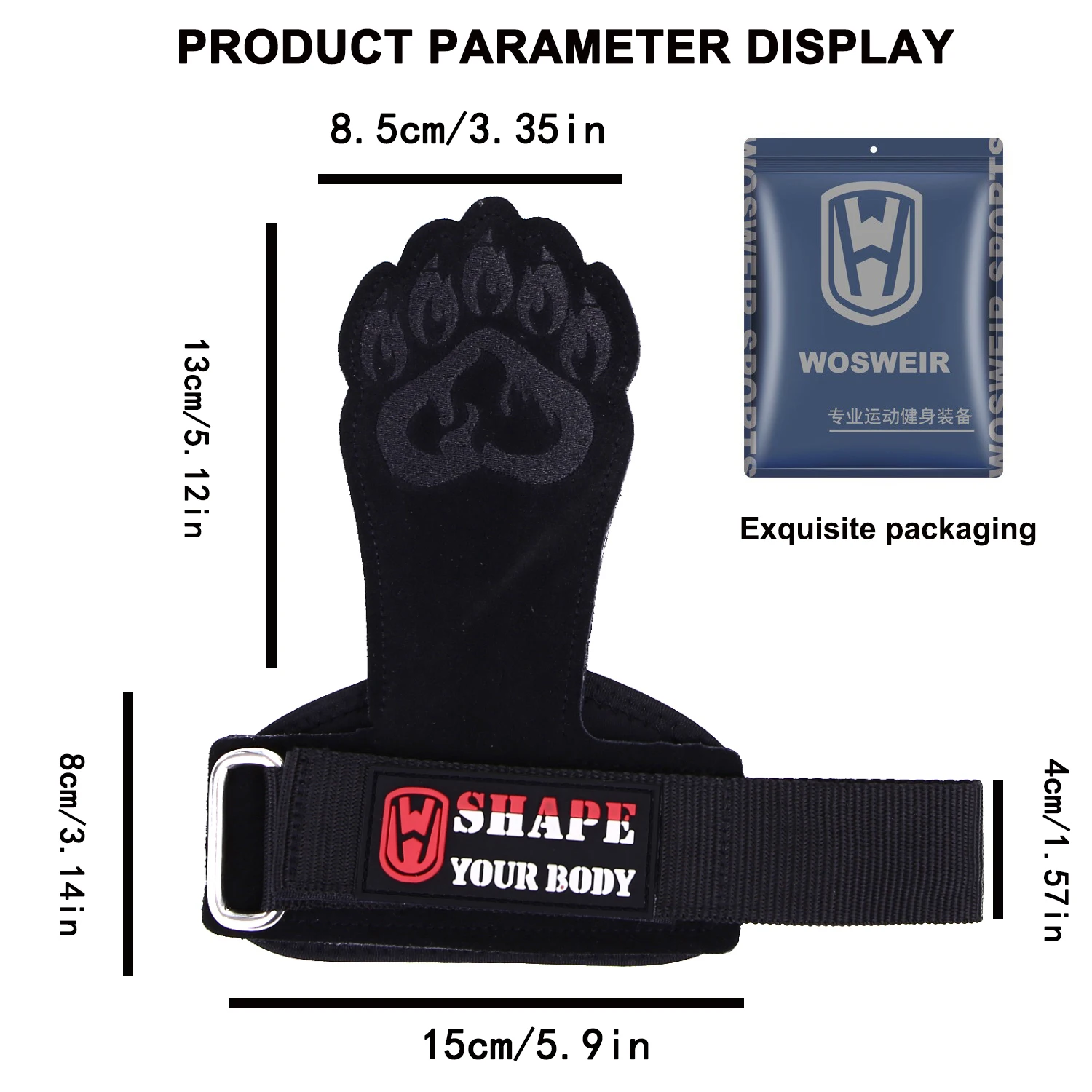 WOSWEIR Gym Horizontal Bar Gloves for Weight Lifting, Training Sports, Crossfit Fitness, Bodybuilding Workout, Palm Protector