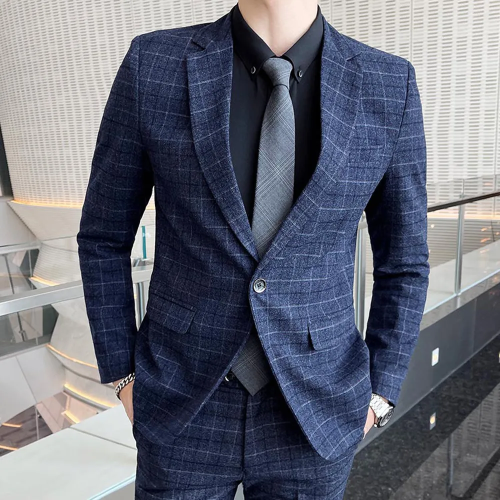 

2 Pieces Sets Men Blazers New Suits Men Coat Plaid Jackt Business Blazers Casual Wedding Dresses Man Elegant Jackets Luxury