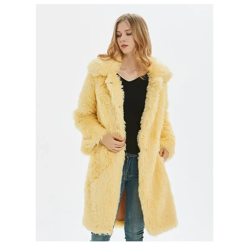 Faux Fur Coat Autumn and Winter Women's Lapel Fur Coat Plush Warm Coat Long Coat Woman