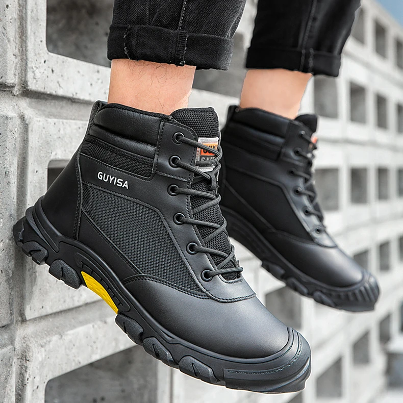 Men Safety Shoes Anti-smash Steel Toe Work Boots Anti-puncture Protective Shoes Anti-slip Wear-resistant Industrial Safety Shoes