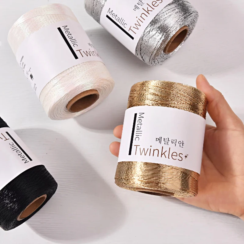 200g/ball Sparkling Crochet Knitted Yarn Handmade Handbag Thread Gold Silver White Black Handcrafts Yarn Diy Sewing Accessories 4