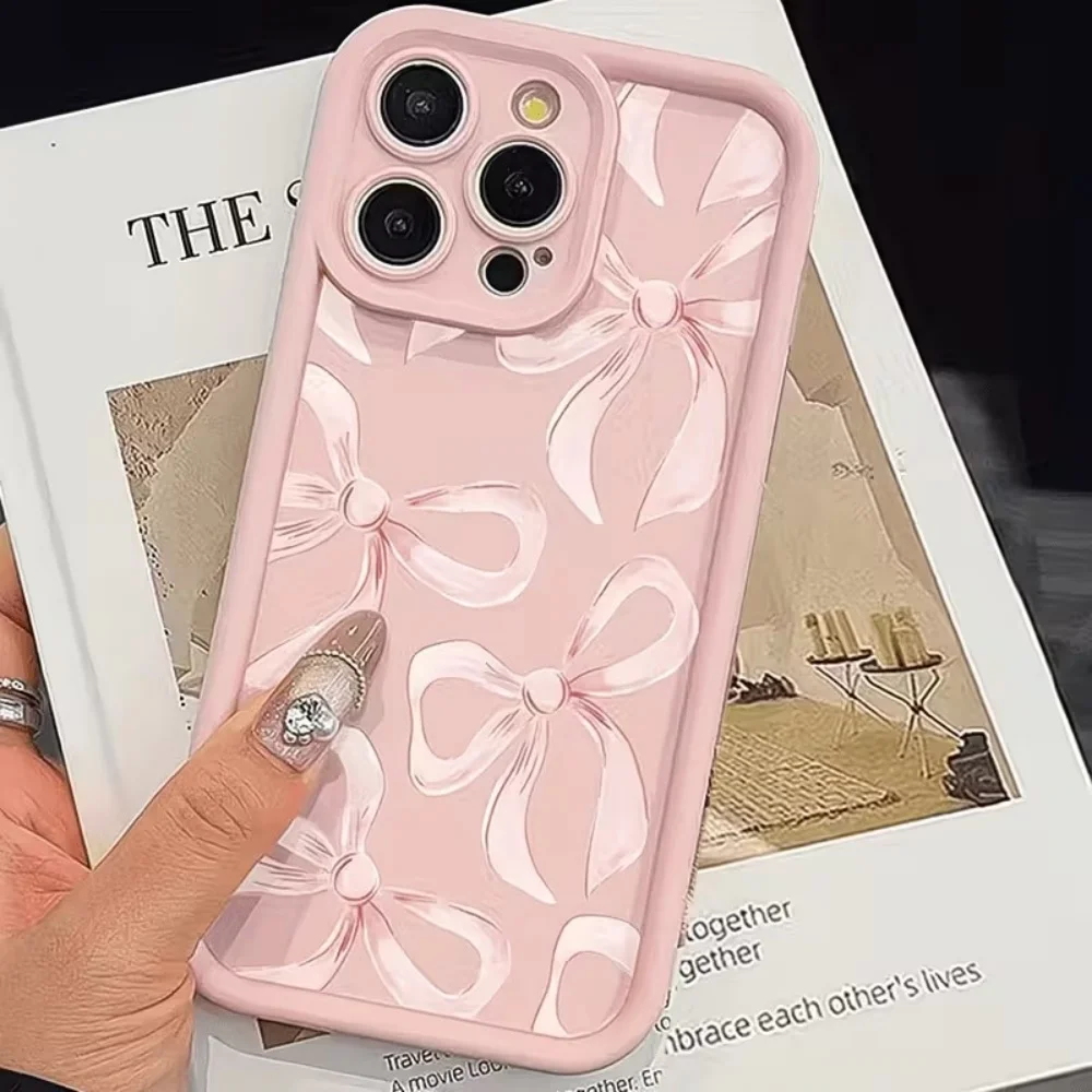 Pink Bow Heart Design Shockproof Phone Case - Soft TPU Cover