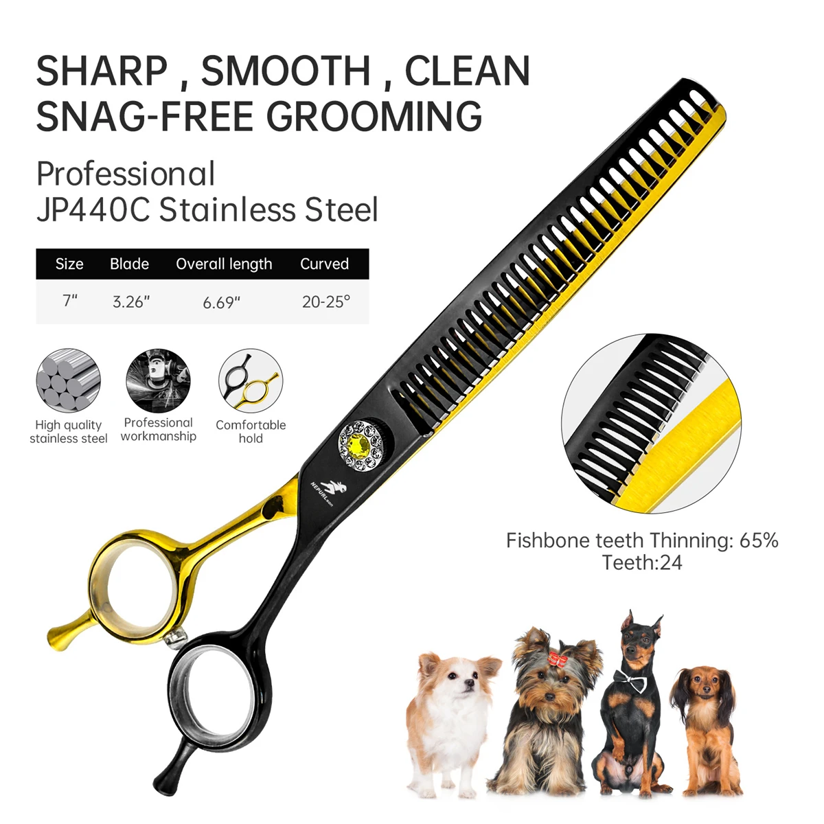 Dog Grooming Scissors Japan Stainless 7" Professional Curved Thinning for Groomer Bend Down