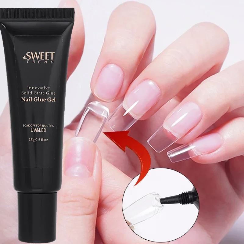 

Transparent Nail Patch Gel 10/15ml Adhesive UV Easy Stick Nail Tips Gel Durable Manicure False Nail Glue Gel Nails Art Accessory