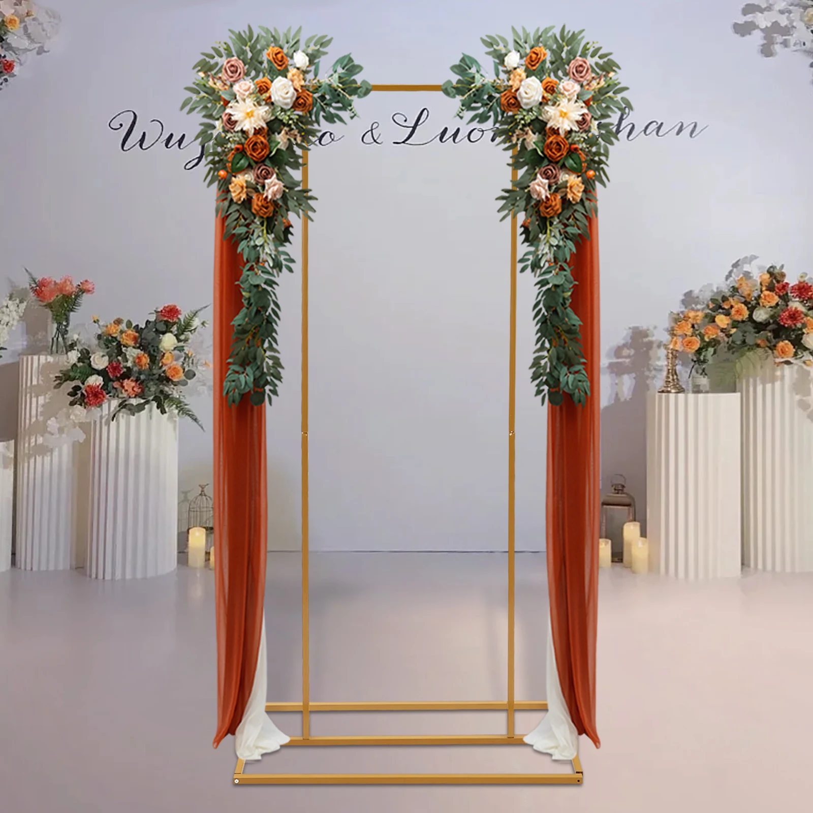 2m Golden Wedding Backdrop Stand 6.56ft Balloon Flower Rack Durable Party Stage DIY Decor Frame