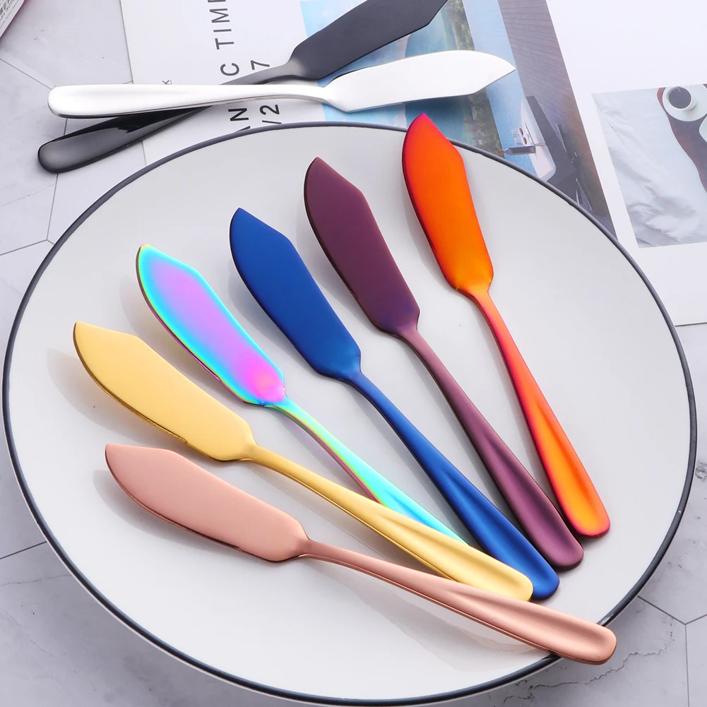 1pc Butter Knife Stainless Steel Dessert Jam Spreaders Cream Cheese Knife 8 Colors Western Cutlery Breakfast Tool