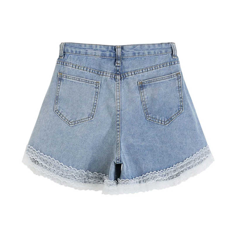 2022 Summer Lace Patchwork Denim Shorts 
