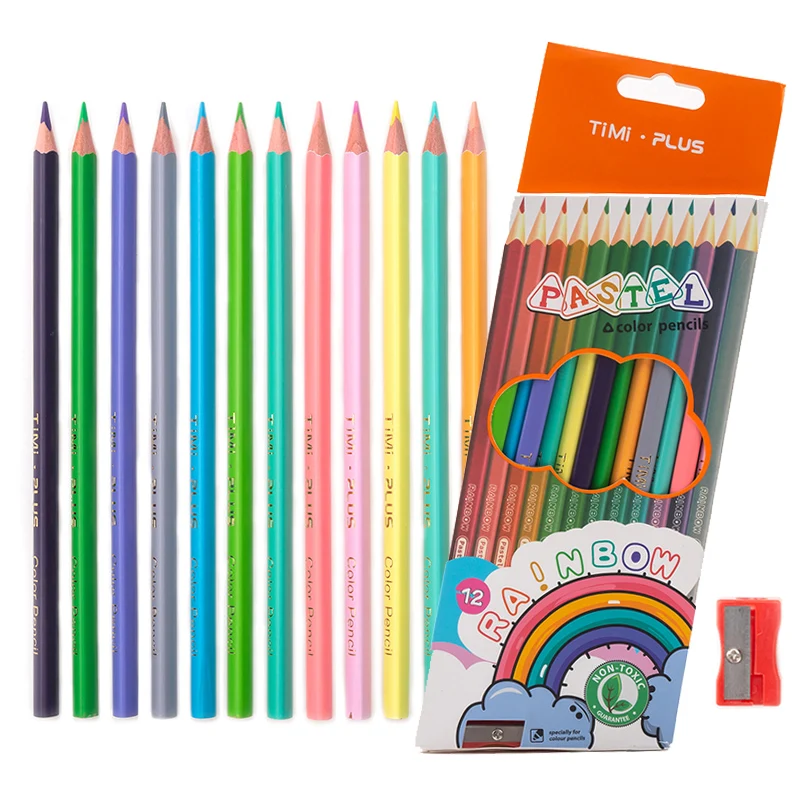 12 Matite Colorate In Legno Con Temperamatite Disegni Per Bambini Kawaii Set Di Matite Triangolari Artistiche Non Tossiche Per Materiale Scolastico Pe