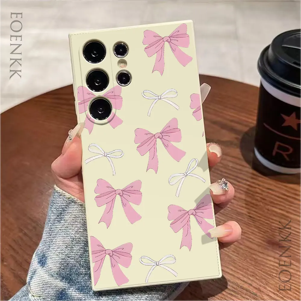Black Pink Bowknot Silicone Case For Samsung Galaxy S25 S24 S23 S22 S21 A25 A32 A33 A72 A73 Note 10 20 Ultra Plus FE 5G  Cover — view 3