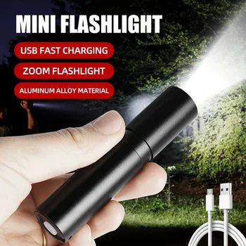 Mini Telescopic Zoom Flashlight USB Rechargeable Waterproof 3 Light Modes Powerful Portable Torch Lamp for Outdoor