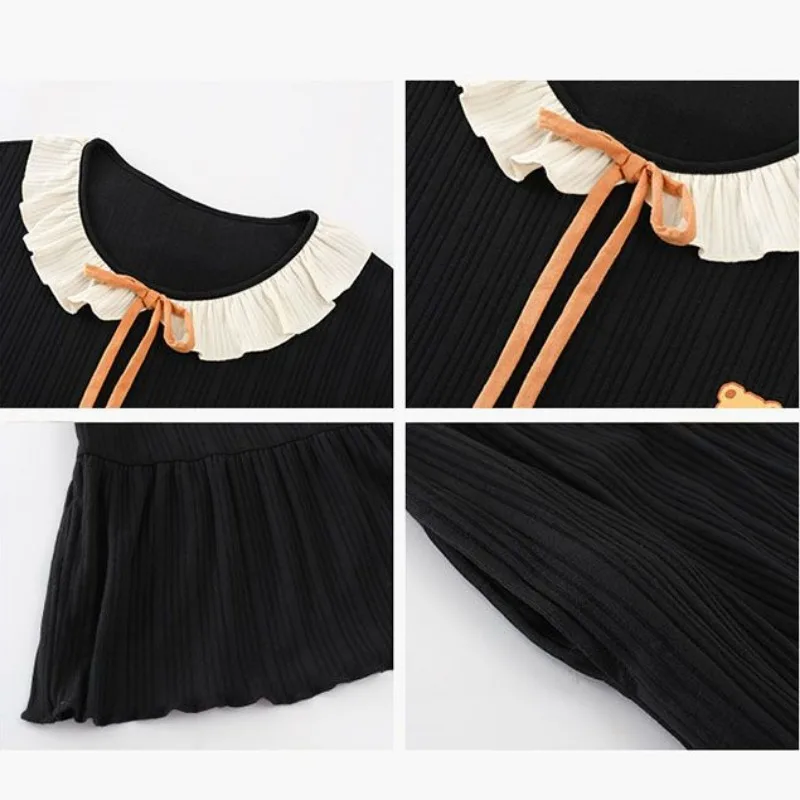 2023 New Pajama Dress Women Pajama Dress Spring Autumn Pure Cotton Long Sleeves Outworn Ruffle Edge Large Size Nightclothes
