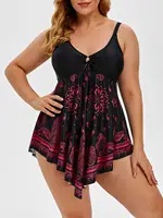 ROSEGAL Plus Size Women's Curve Paisley Handkerchief Padded Modest Tankini Swimsuit