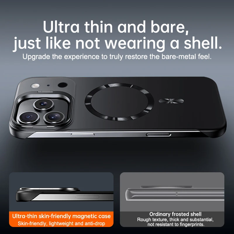 Ultra Slim Frameless Phone Case with Metal Lens Stand and Magsafe Compatibility