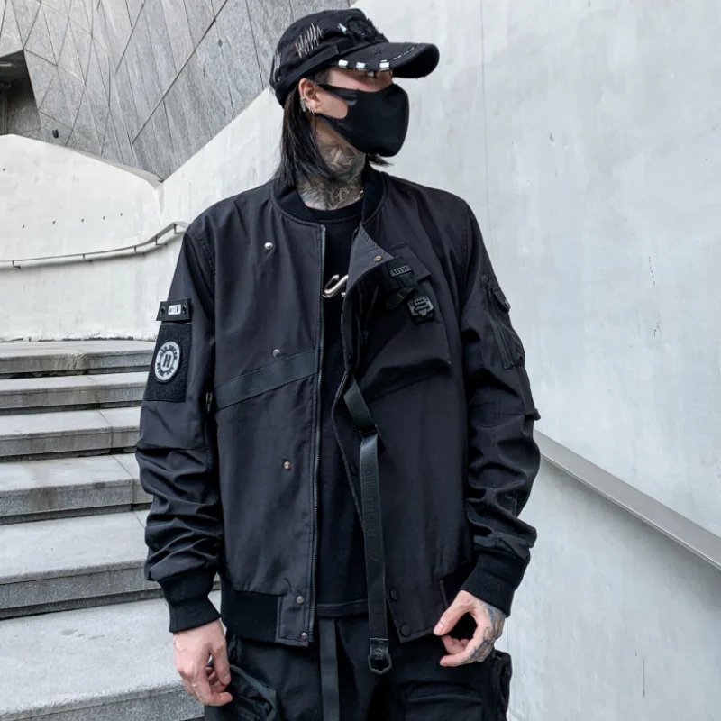 

Autumn Winter Rock Punk Jacket Men Black Color Baseball Collar Stylish Coats