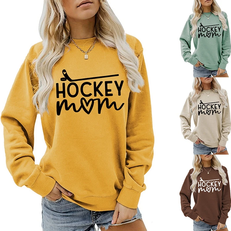 

New autumn and winter cotton fashion women's large size letter hockey mom retro crewneck hoodie long sleeves