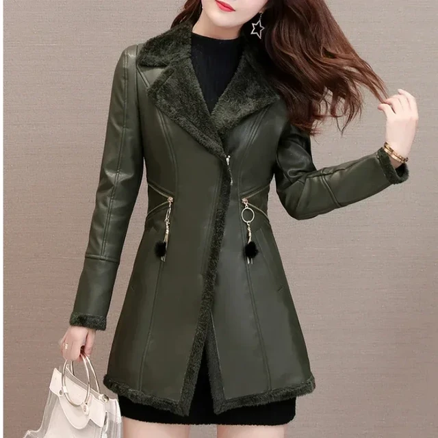 Loose size Autumn winter New Faux leather jacket Women fleece slim long Ladies  coats PU leather coat lapels Windbreaker Coat 3XL - AliExpress