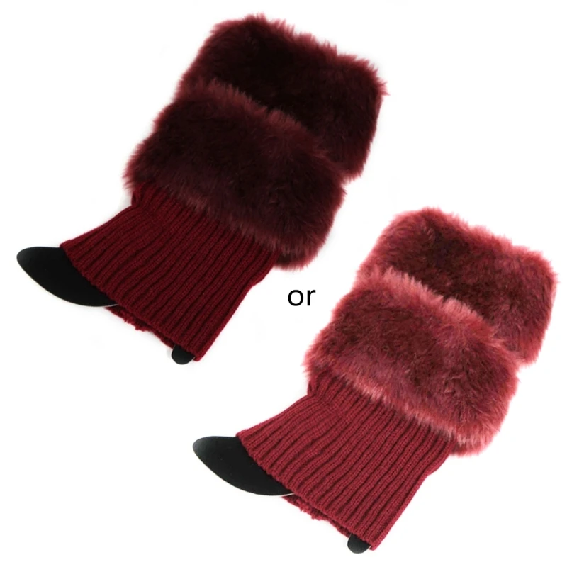 Women Winter Leg Warmers Lady Crochet Knit Fur Trim Leg Boot Socks