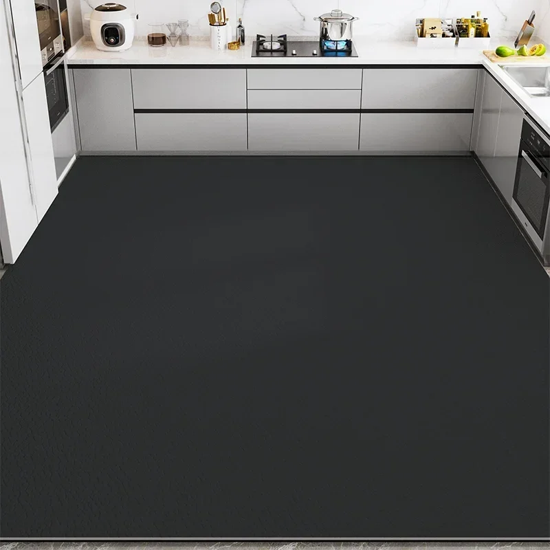 Pvc Kitchen Floor Mat Oversized Black Carpet Waterproof Oil-proof Non-slip Large Rug Solid Gray Washable Leather Mats 주방 바닥 매트 2