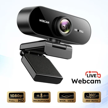 Webcam FHD 1080P con Microfono, Telecamera USB per Computer Portatile e Desktop, Grandangolare per Lezioni Online e Videoconferenze, Live Streaming
