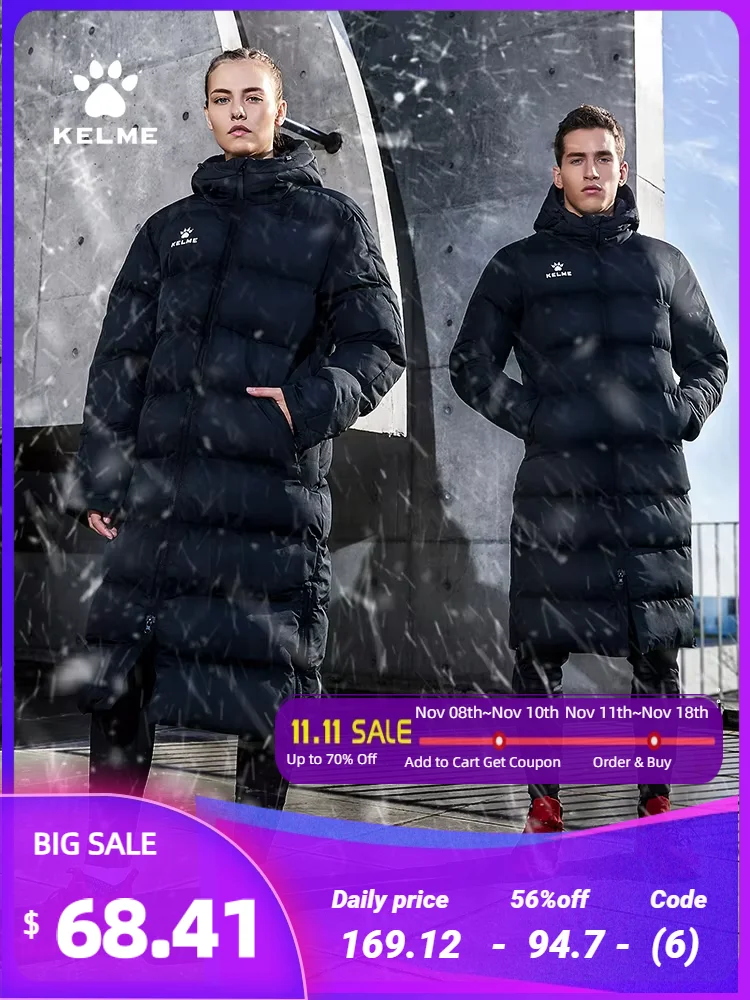 KELME Men Winter Sports Training Hooded Jacket Coat Outrwear Warm Silk Cotton Windproof Cotton Clothing sports jacket,down jacket