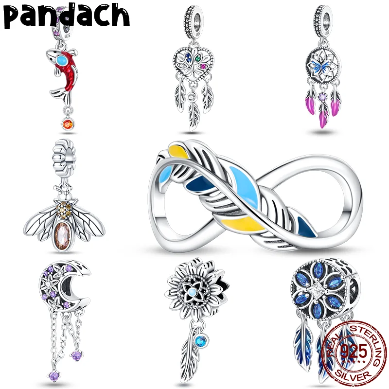 

2023 New 925 Sterling Silver Lucky Feather Crown Dream Catcher Series Charms Beads Fit Pandora 925 Original Bracelet DIY Jewelry