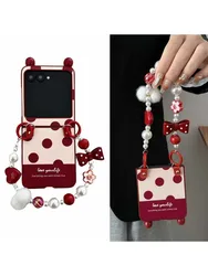Elegant Bow Flower Silicone Wrist Strap Leather Phone Case Cover for Moto razr 60Ultra (DS - 18)