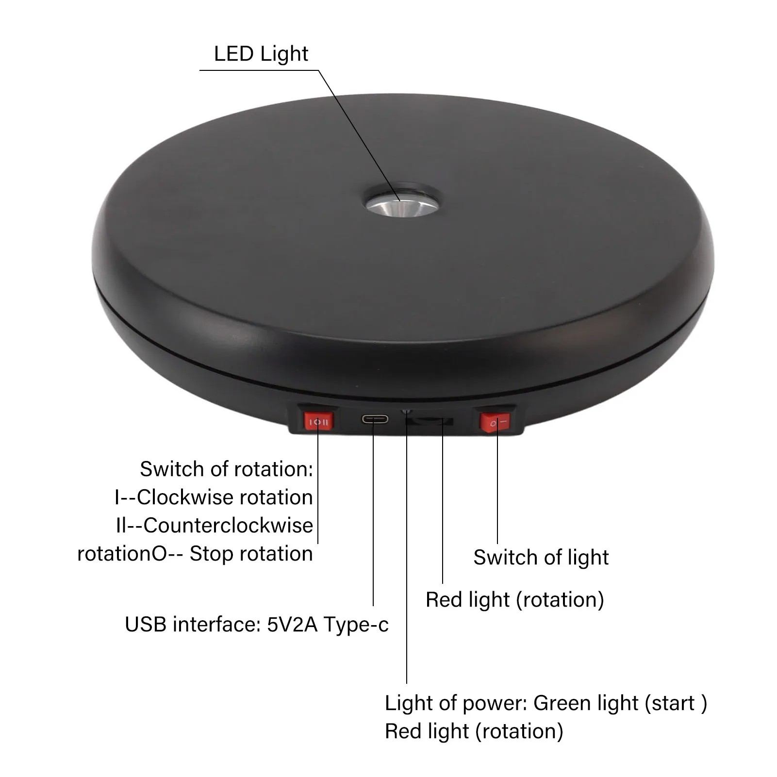 Electric Rotating Display Table LED Light 25cm Noiseless 20kg Load Capacity Turntable Display Stand for Jewelry Jewelry Display Stand Rotating Display Stand Rotating Turntable Plate