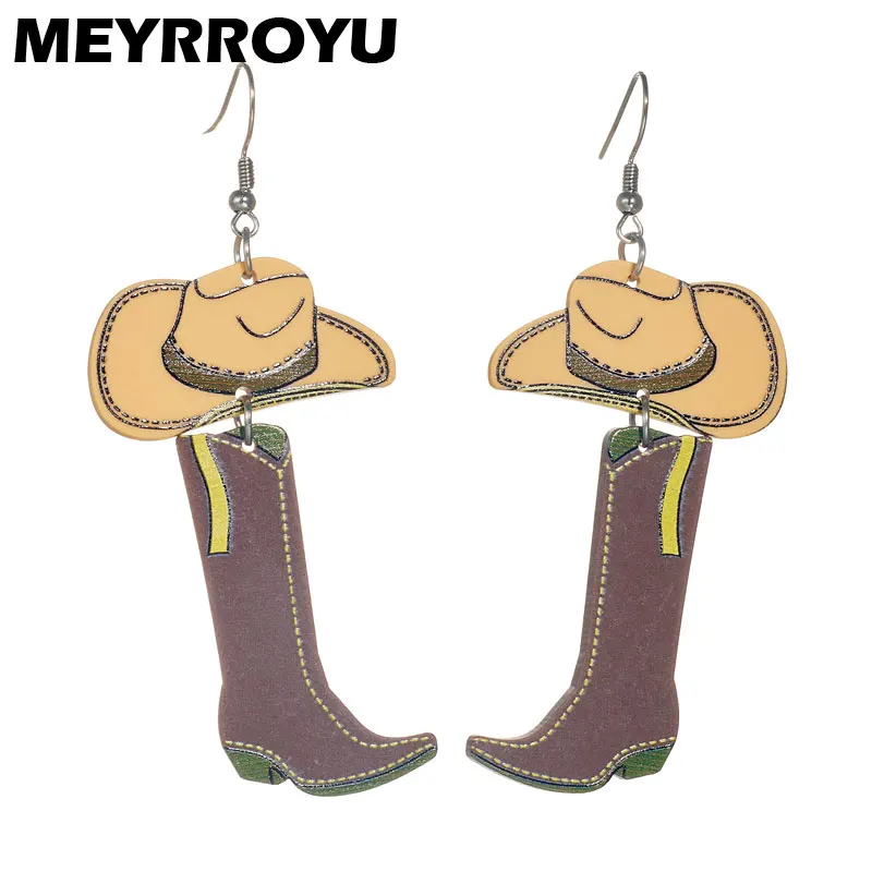 Meyrroyu New Creative Western Cowboy Hat Boots Orecchini Pendenti Coppia Disco Bold Wild Cowboy Party Accessori Per Gioielli