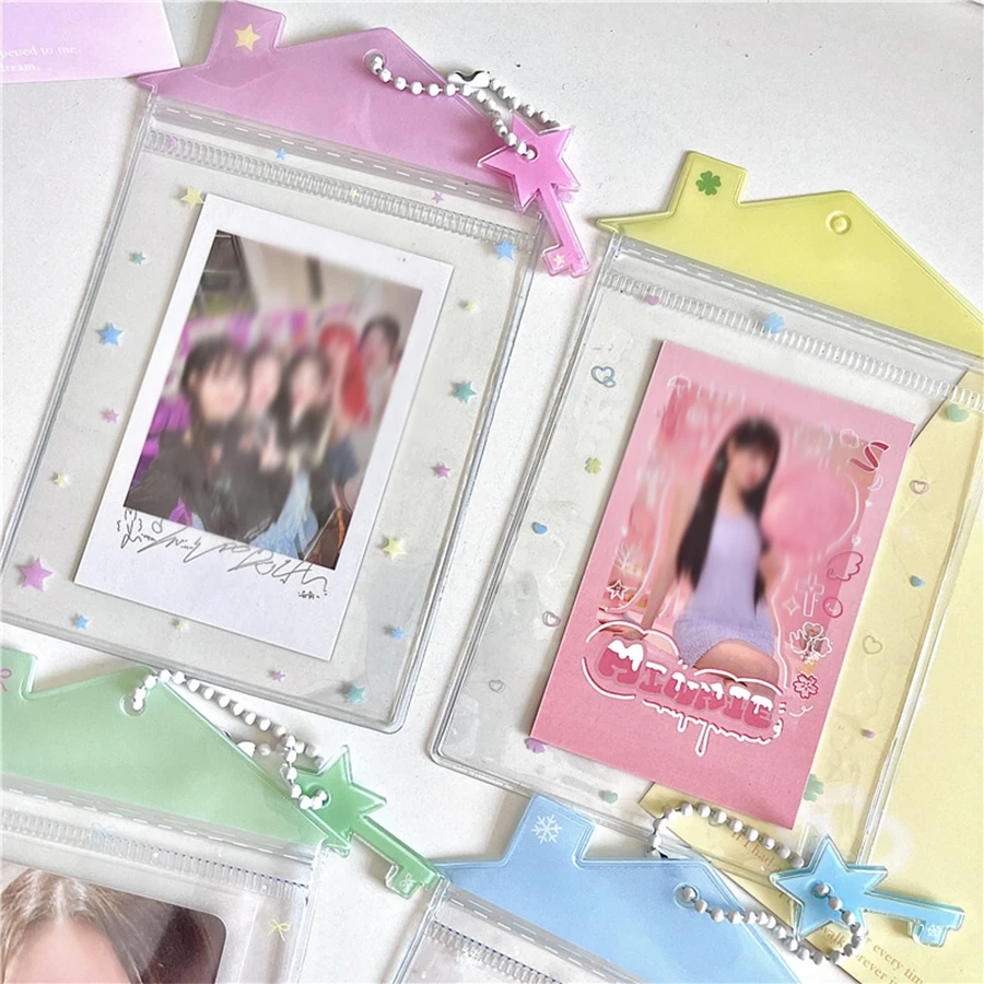PVC cute little house card cover school meal card Polaroid star storage pendant card cover 6