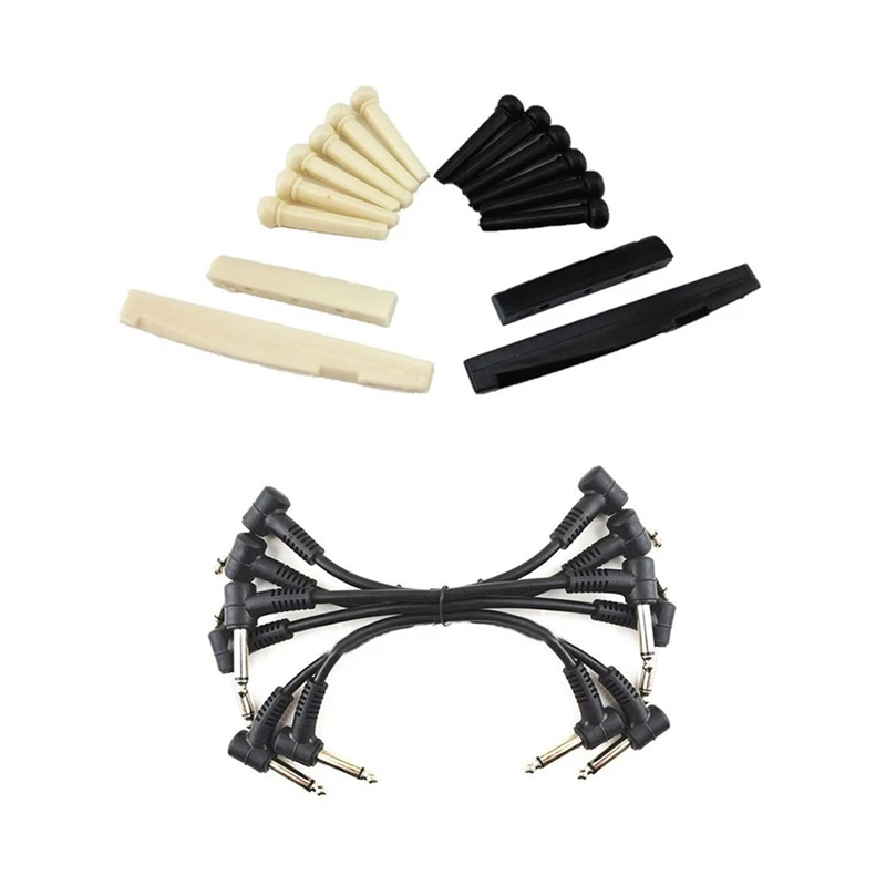 

1 Sets Bridge Pins & Saddle & Nut & 6 X Electric Guitar Cables 6 Inch 1/4 Right Angle Effect Pedal Patch Cord