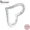 BAMOER 925 Sterling Silver Heart Ring 14K Gold Plated Sparkling Wishbone 'V' Ring for Women with Cubic Zirconia SCR856