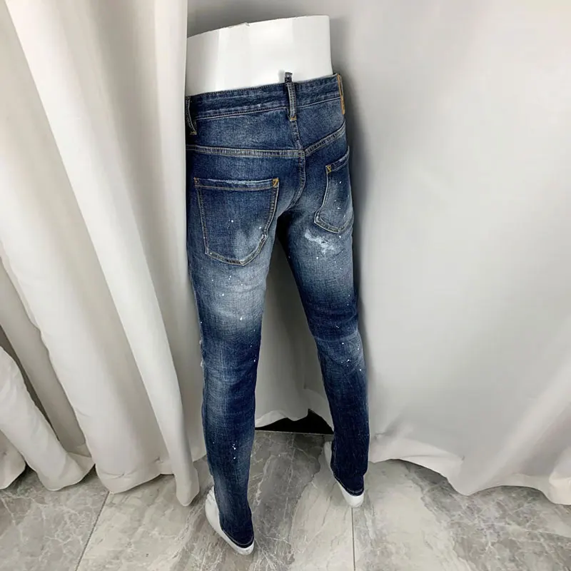 Street Fashion Men Jeans High Quality Retro Blue Stretch Slim Fit Ripped Jeans Men Painted Designer Vintage Brand Pants Hombre