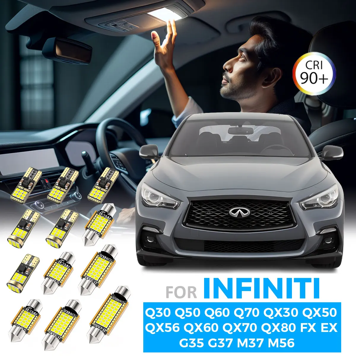 Luz interior LED AENVTOL para Infiniti Q30 Q50 Q60 Q70 QX30 QX50 QX56 QX60 QX70 QX80 FX35 FX37 EX35 EX37 G35 G37 M35 M37 M56