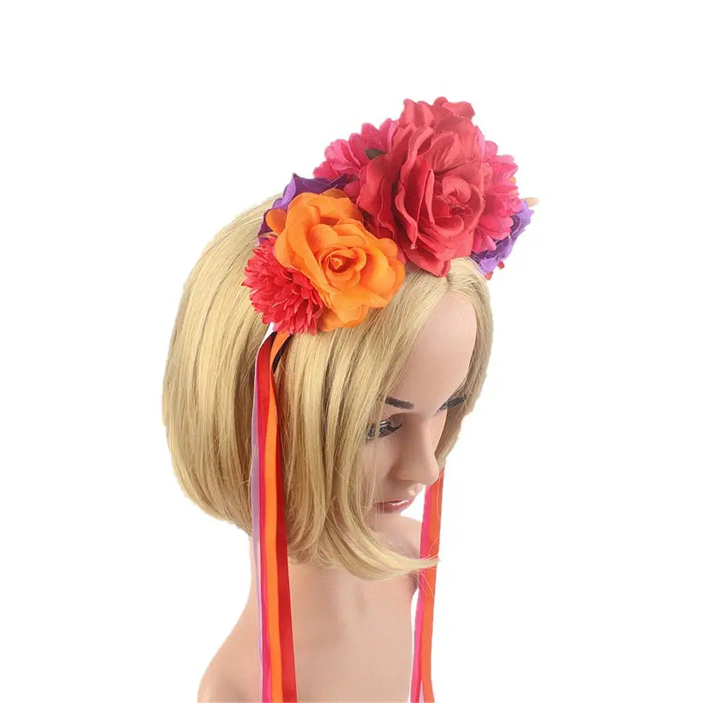 Rose Hairband Carnival Accessories Simulated Flower Ribbon Headband Mexican Festival Party Dressing Hair Hoop Cosplay Headwear