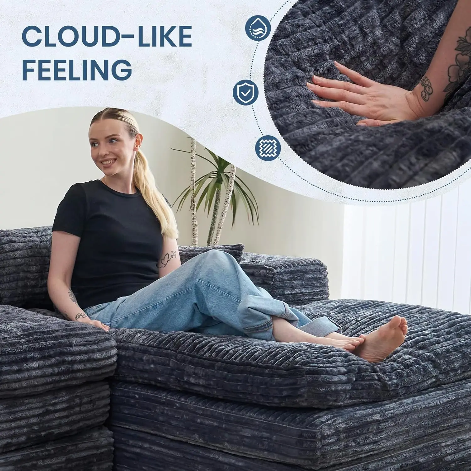 Plush Corduroy Sectional Sofa 6