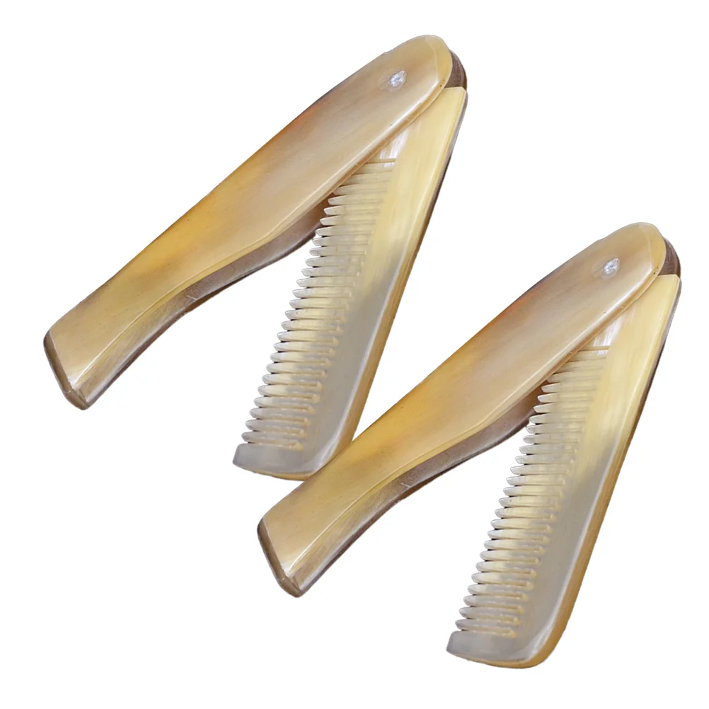 

2Pcs Ox Horn Comb Fine Folding Hair Beard Comb Portable Pocket Travel Size Comb Hair Styling Accessories