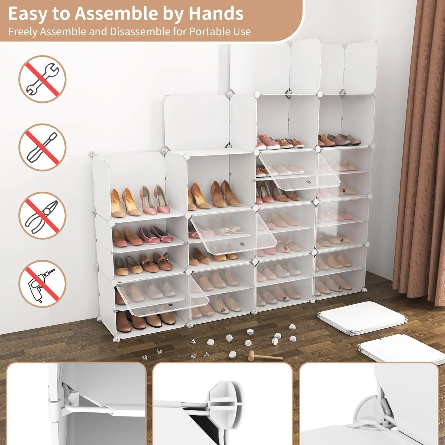 Shoe Storage Cabinet, 12-Tier Shoe Organizer 96 Pairs Extra Large Plastic Rack with Covers Portable Rack Organ