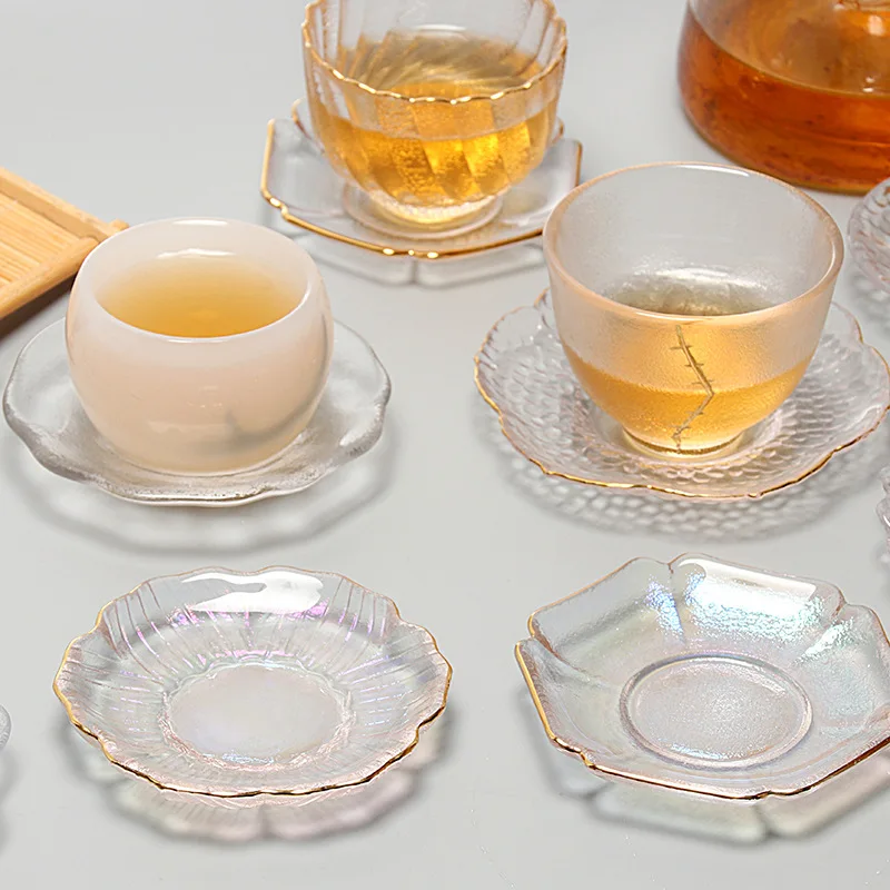 Saucer Glass Dishes for Tea Coffee Cup Gold Rim Plates For Cafe Hotel Restaurants Wedding Table Decor sauce dishes,seasoning dishes