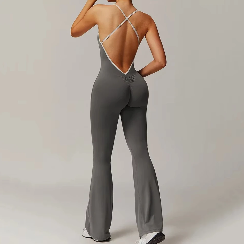 Sexy Back V Jumpsuit Gym Set Women Training Yoga Suit Sportswear Women Sports Jumpsuit Fitness Rompers Stretch Workout Bodysuits