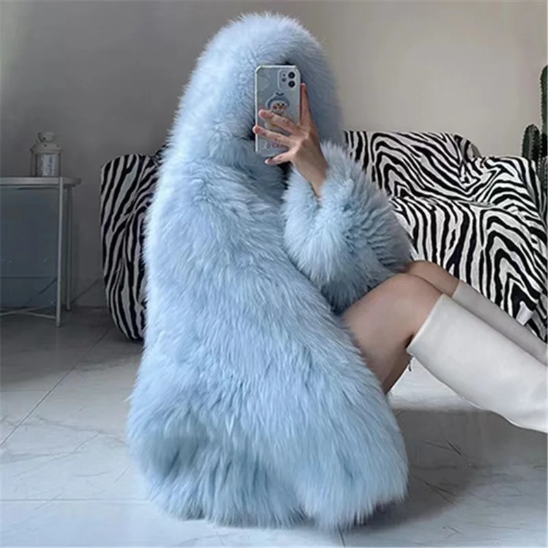 

Korean Cotton Winter Faux Fur Women Short Fox Coat Hooded Overcoat Thick Warm Loose Jacket Mink Plush Outerwear